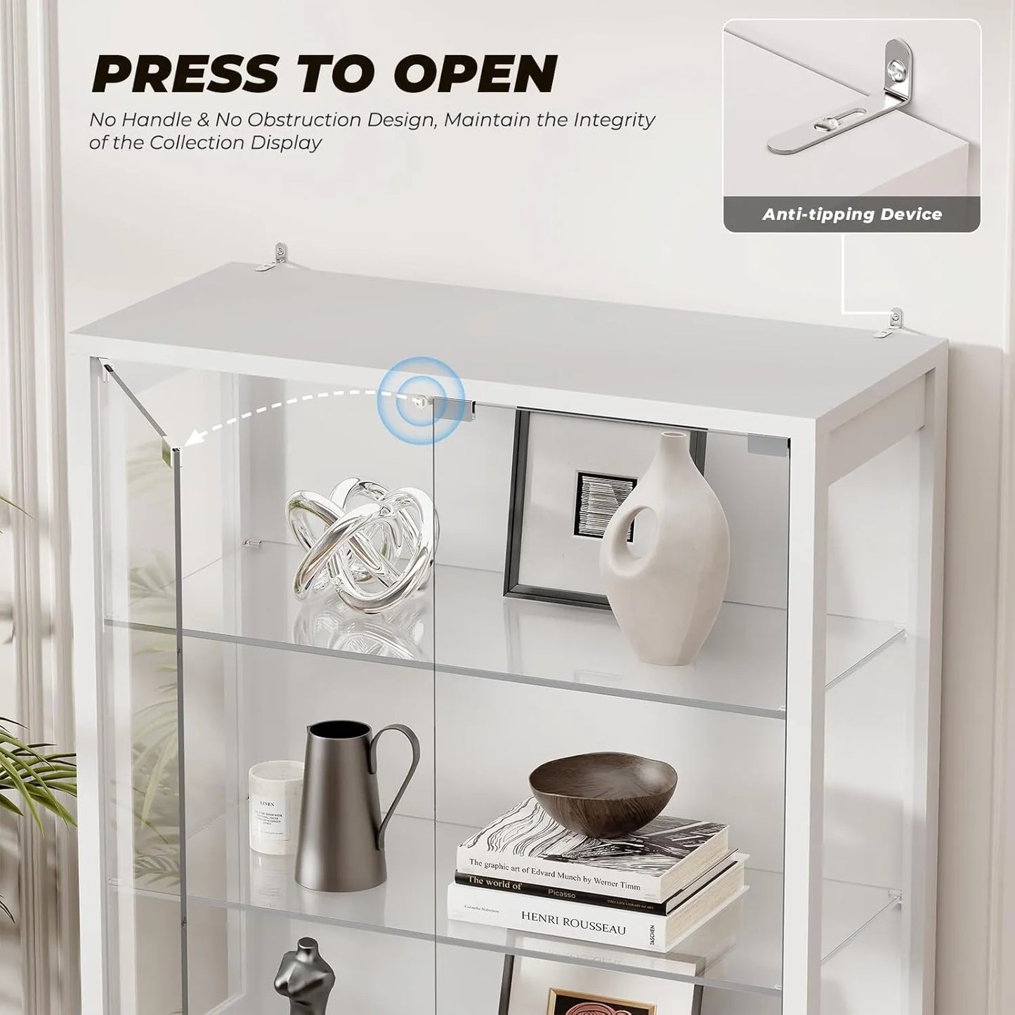 BROTTAR 6 Tier Curio Cabinet with Adjustable Glass Shelves LED Lights - White