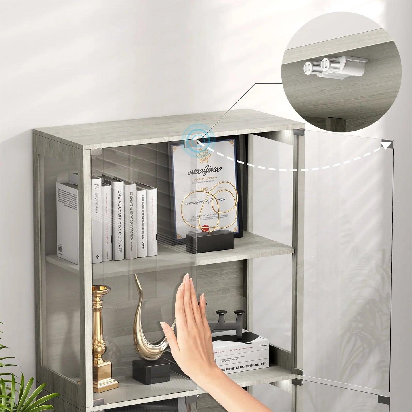 BROTTAR LED Glass Display Cabinet — 4-Shelf Curio Case - Grey