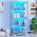 BROTTAR LED Glass Display Cabinet — 4-Shelf Curio Case - Grey