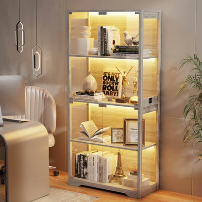 BROTTAR LED Glass Display Cabinet — 4-Shelf Curio Case - Grey