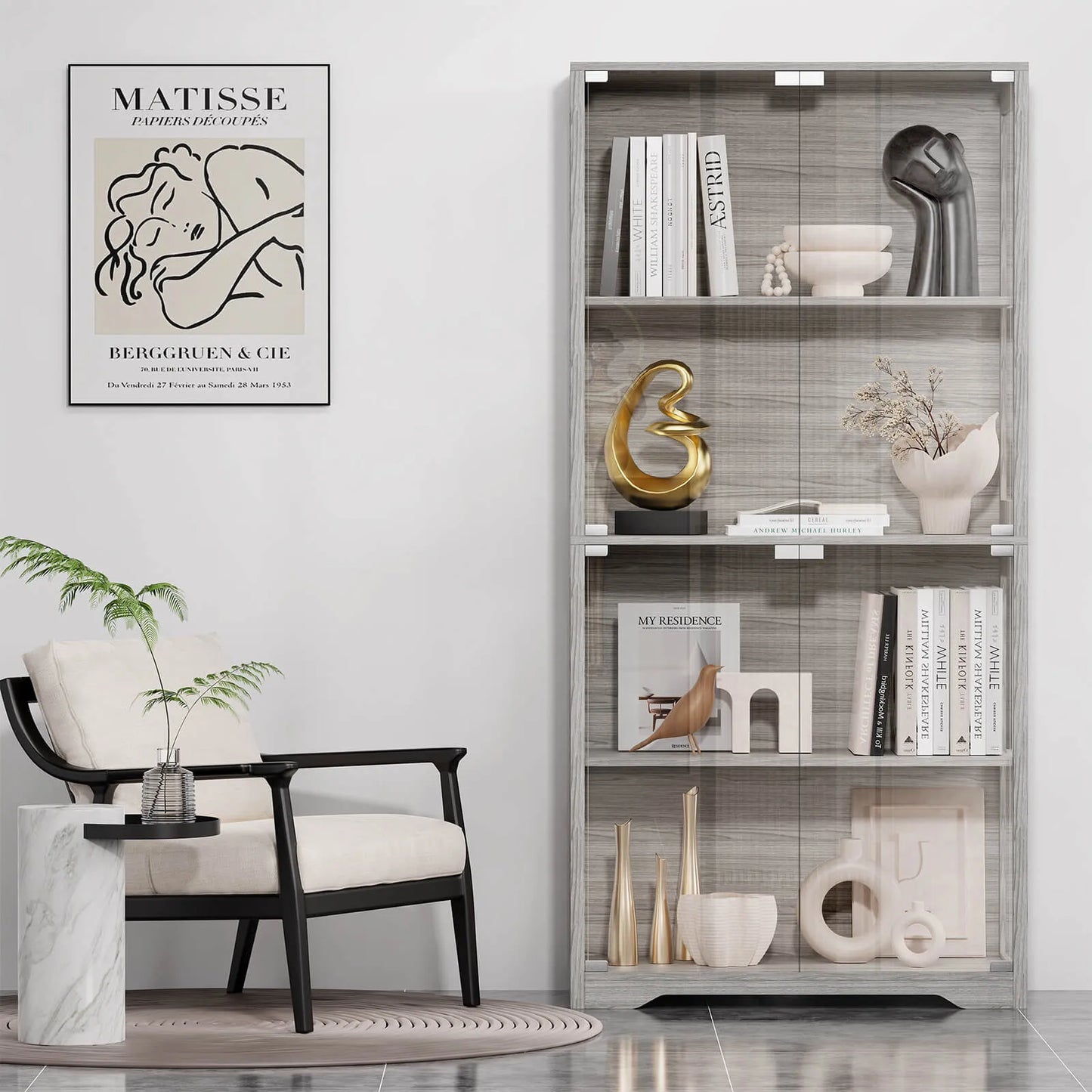 BROTTAR LED Glass Display Cabinet — 4-Shelf Curio Case - Grey