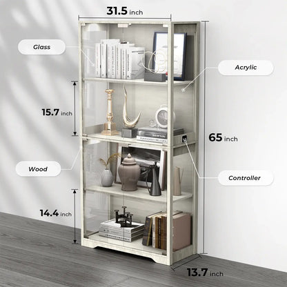 BROTTAR LED Glass Display Cabinet — 4-Shelf Curio Case - Grey