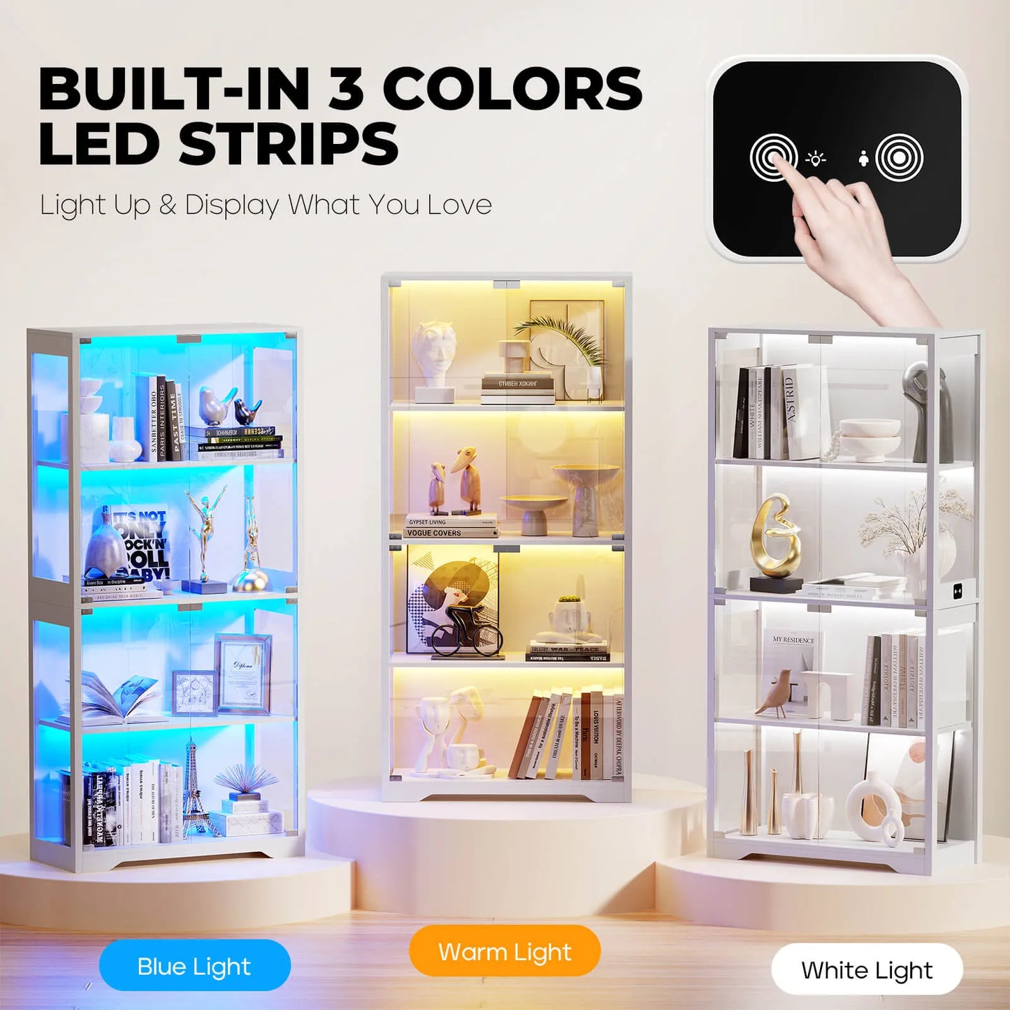 BROTTAR Curio Cabinet with Motion Sensor-White