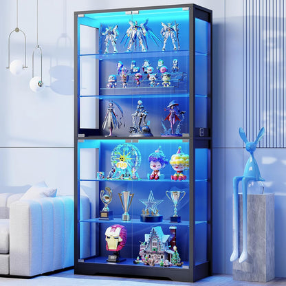 BROTTAR 6-Tier Curio Cabinet with Adjustable Glass Shelves & LED Lights - Black