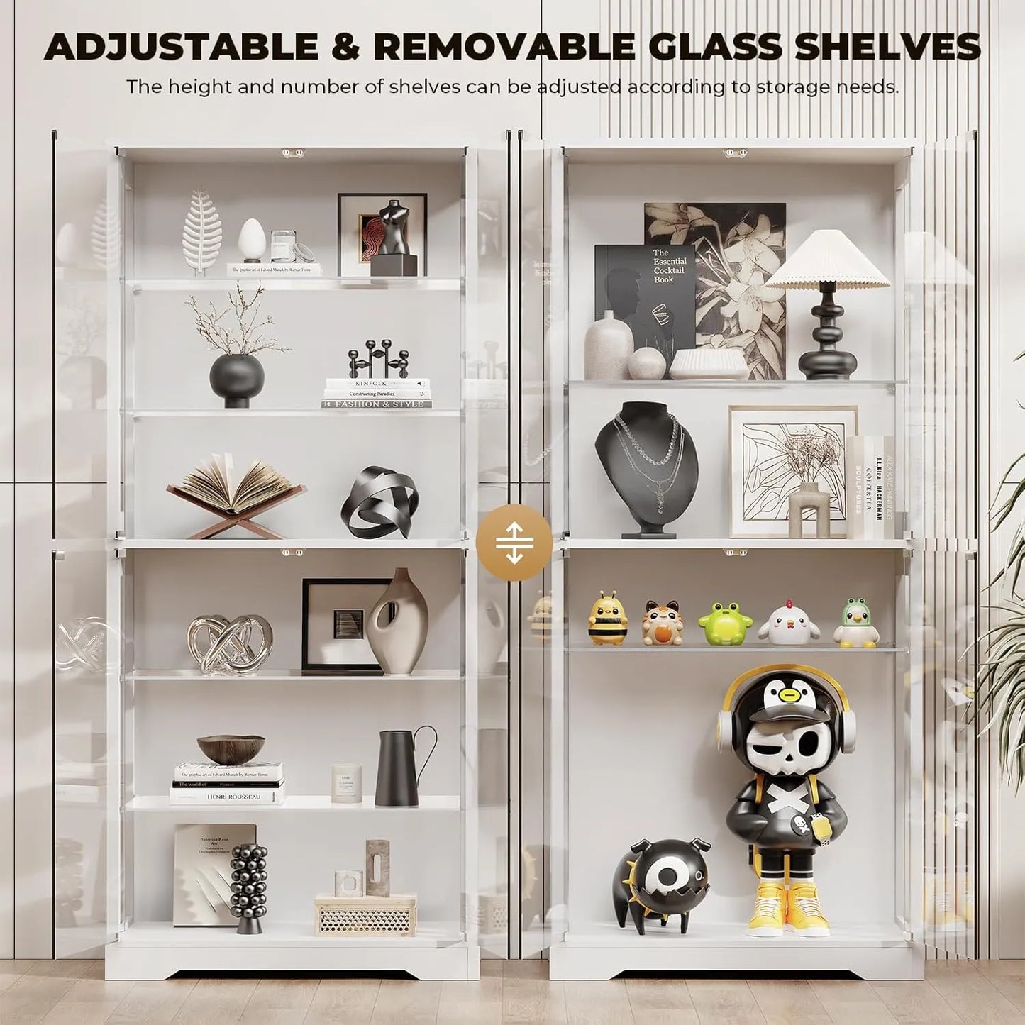 BROTTAR 6 Tier Curio Cabinet with Adjustable Glass Shelves  LED Lights - White