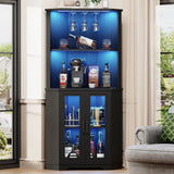 BROTTAR  Corner Wine Bar Cabinet with LEDs & Glass Holder